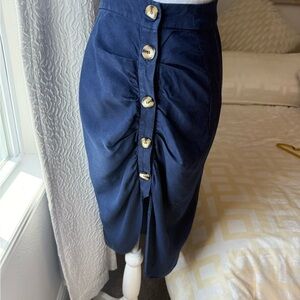 Zara Navy Button-Front Midi Skirt